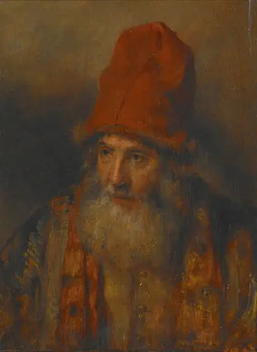 Old Man with a Large Fur-Trimmed Cap - Rembrandt