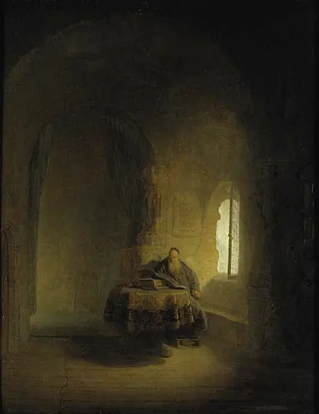 An old scholar by a window in a vaulted room - Rembrandt