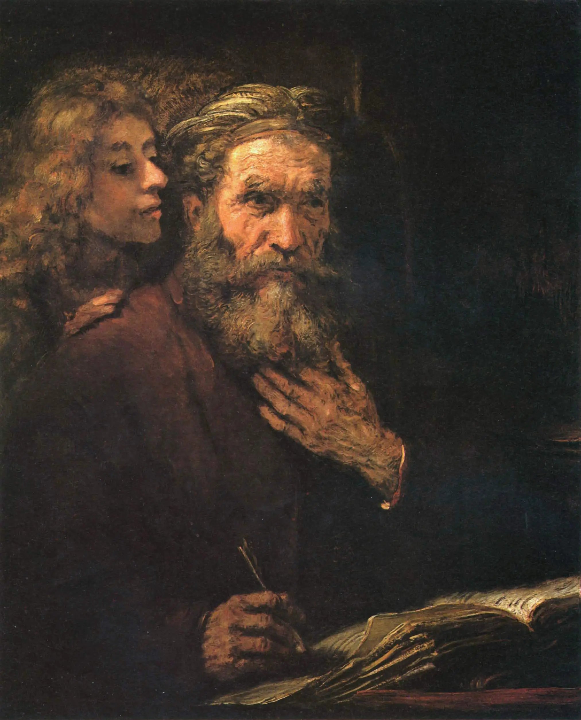 Reproduction du tableau « Saint Mathieu et l'ange - Rembrandt » par Alpha Reproduction en peinture à l’huile