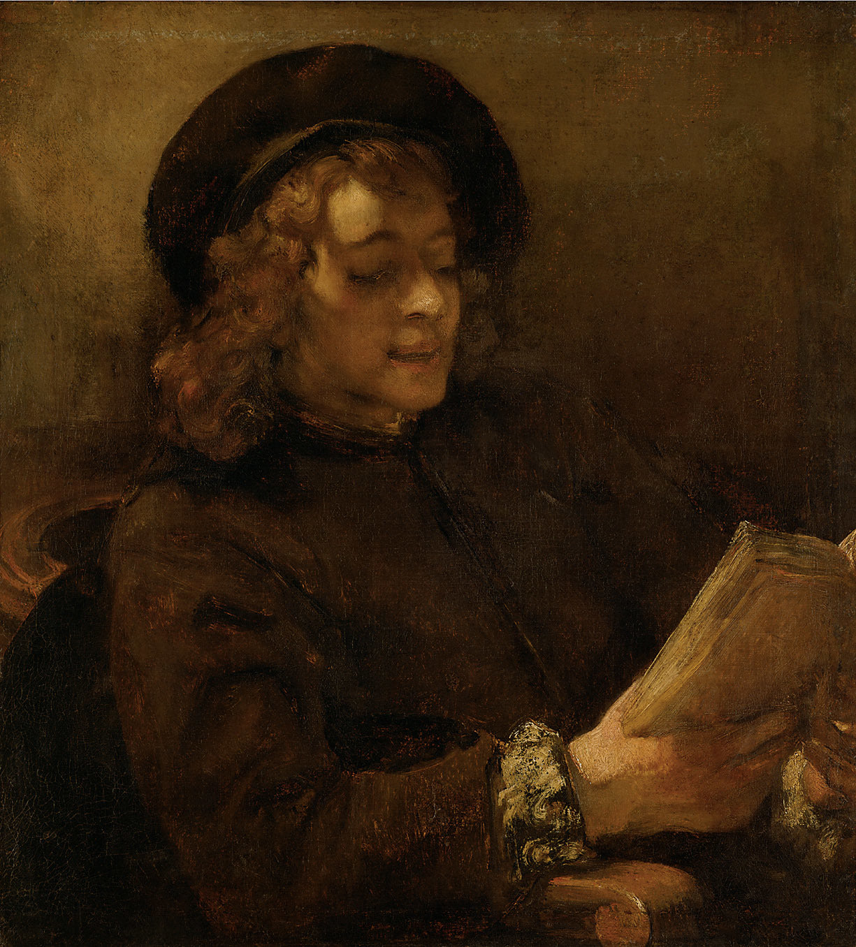 Reproduction du tableau « Titus Reading (étude en lumière directe et réfléchie) - Rembrandt » par Alpha Reproduction en peinture à l’huile