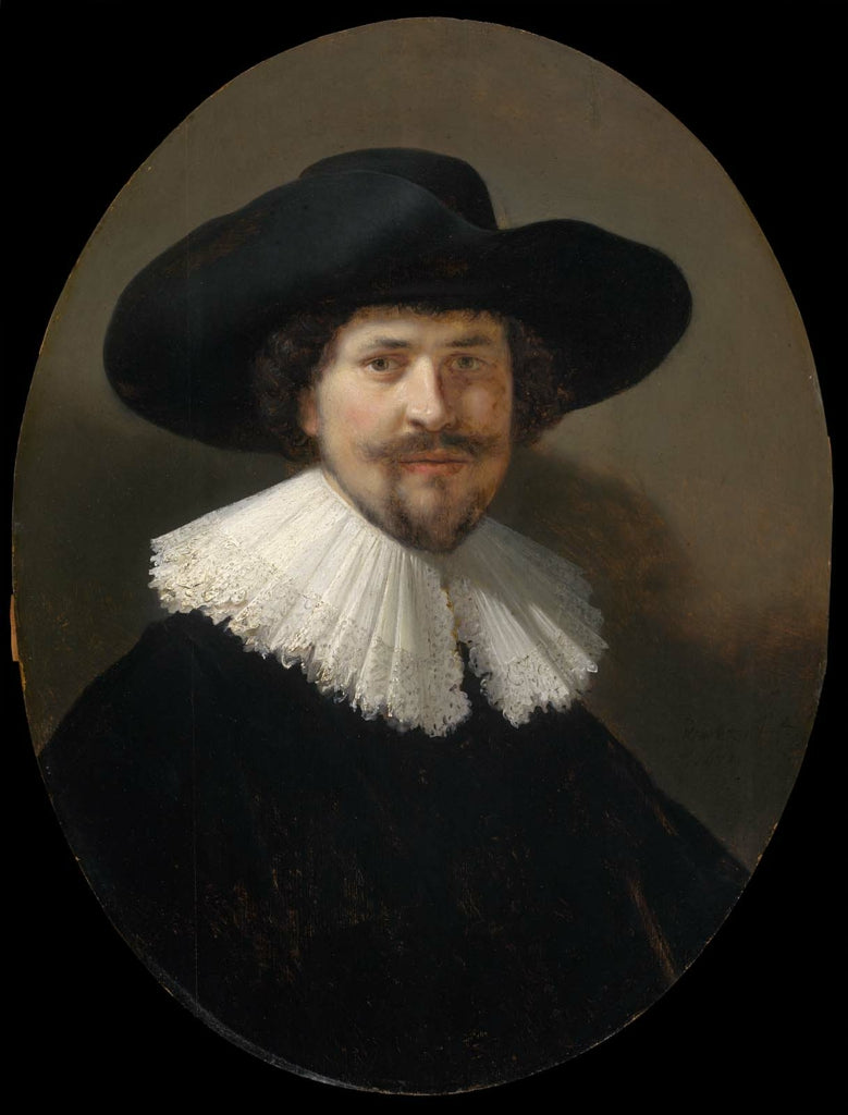 Reproduction du tableau « Portrait d'un homme portant un chapeau noir - Rembrandt » par Alpha Reproduction en peinture à l’huile