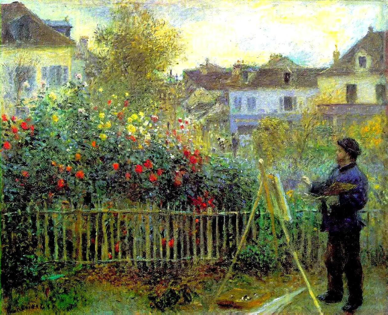 Reproduction du tableau « Claude Monet peignant dans son jardin à Argenteuil - Pierre-Auguste Renoir » par Alpha Reproduction en peinture à l’huile
