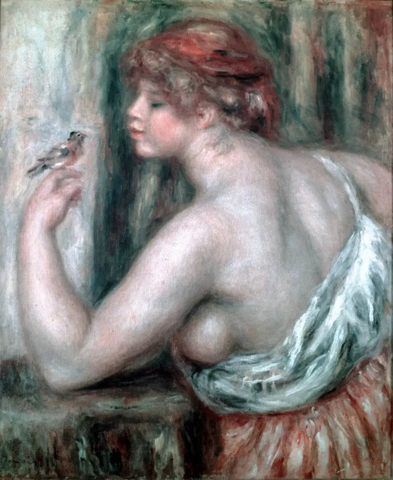 Woman with Robin - Pierre-Auguste Renoir