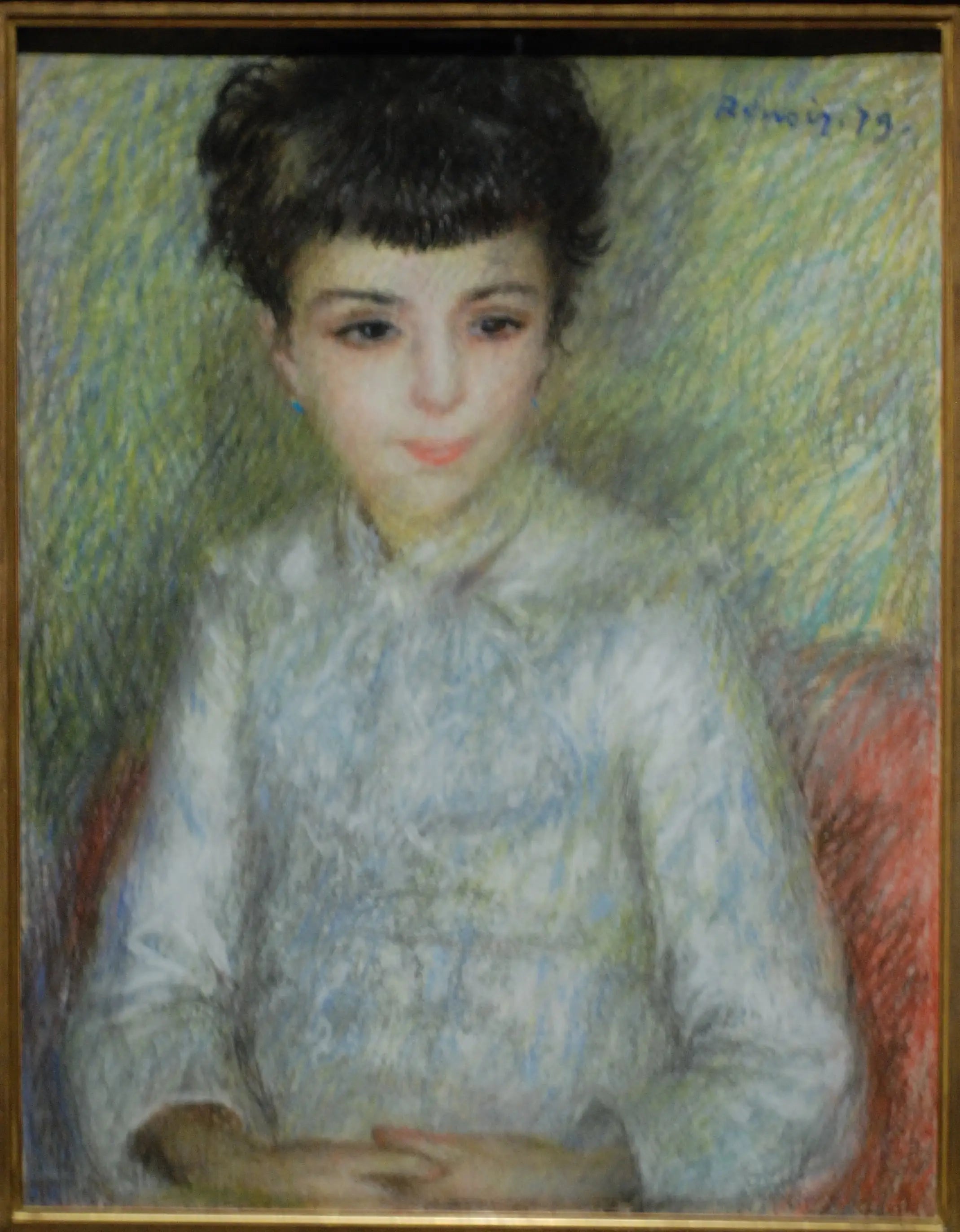 Reproduction du tableau « Portrait de jeune fille brune, assise les mains croisées - Pierre-Auguste Renoir » par Alpha Reproduction en peinture à l’huile