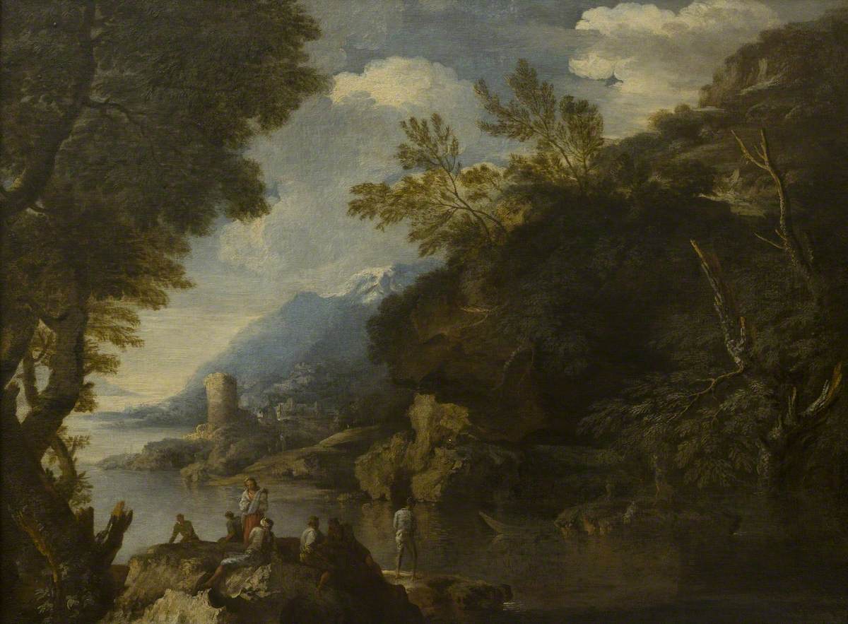 Paysage avec personnages et bateaux - Salvator Rosa