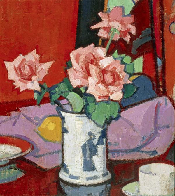 Roses roses et vase chinois - Samuel Peploe