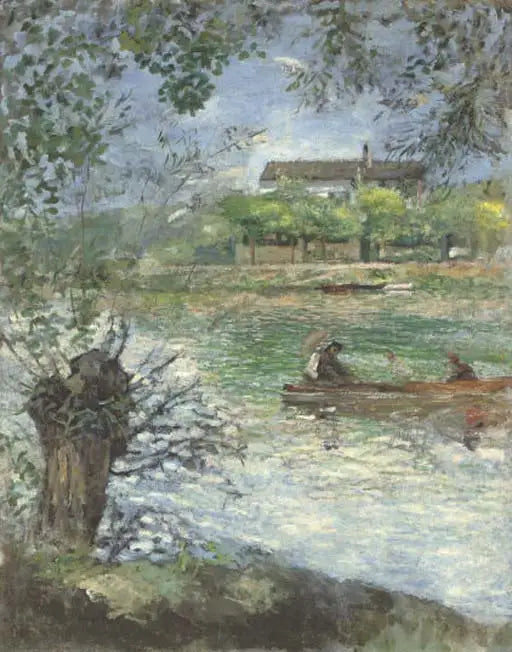 Willows and Figures in a Boat - Pierre-Auguste Renoir