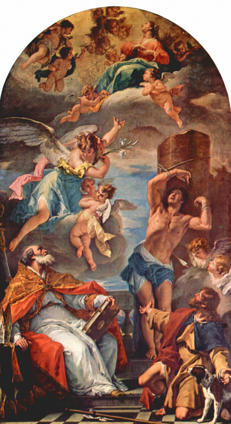 The Virgin Mary in Glory with Archangel Gabriel and Saint Eusebius, Saint Sebastian and Saint Roch - Sebastiano Ricci