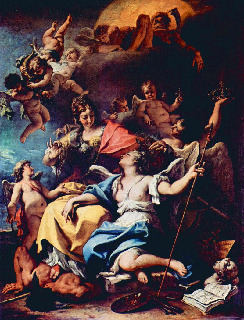 Allegory of France under the figure of Minerva trampling Ignorance underfoot and crowning Virtue - Sebastiano Ricci
