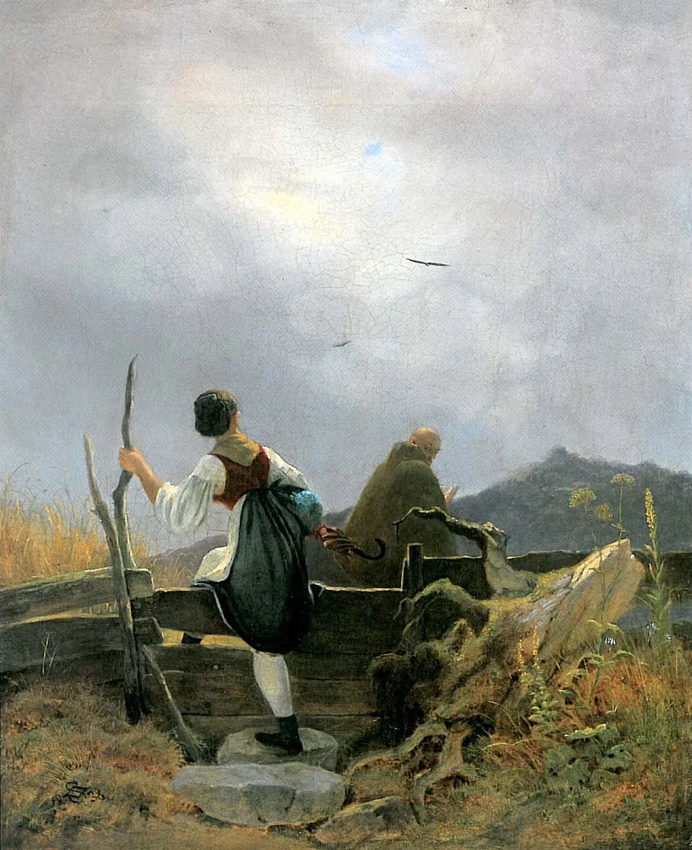 Laitière et Moine - Carl Spitzweg - Alpha Reproduction