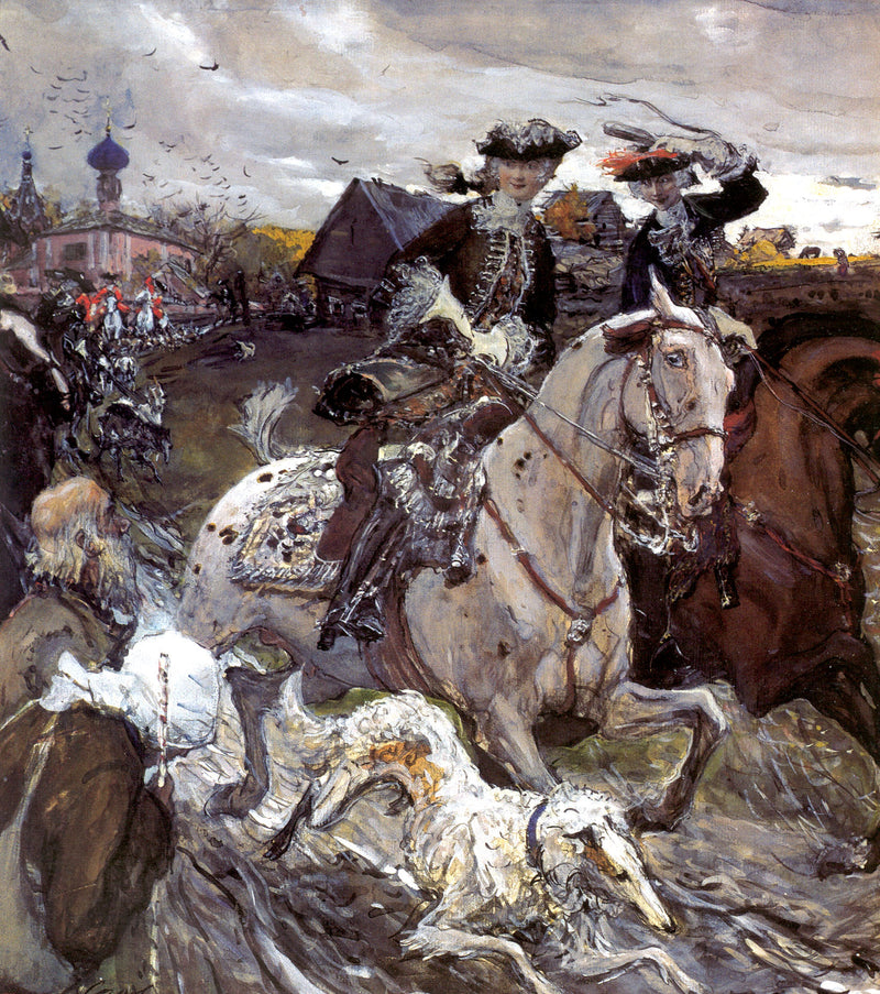 Peter II and Princess Elizabeth Petrovna hunting with hounds - Valentin Serov
