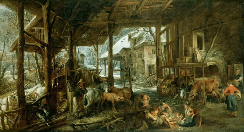 Winter: The Interior of a Barn - Peter Paul Rubens