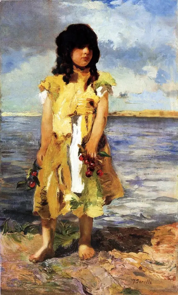 A Little Gypsy with Cherries (A Girl on the Beach). - Joaquín Sorolla