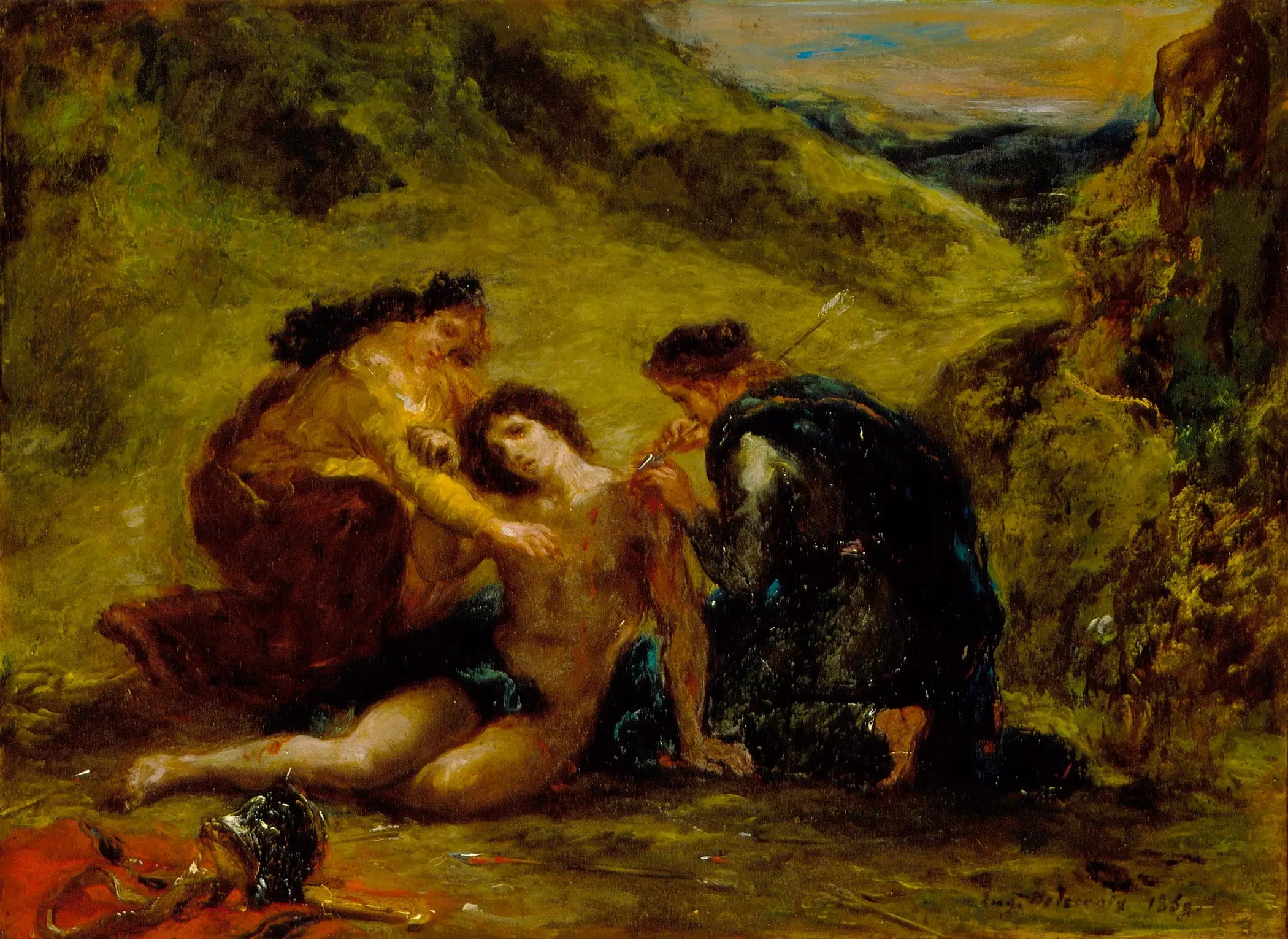 Reproduction du tableau « Saint-Sébastien avec sainte Irène et un accompagnant - Eugène Delacroix » par Alpha Reproduction en peinture à l’huile