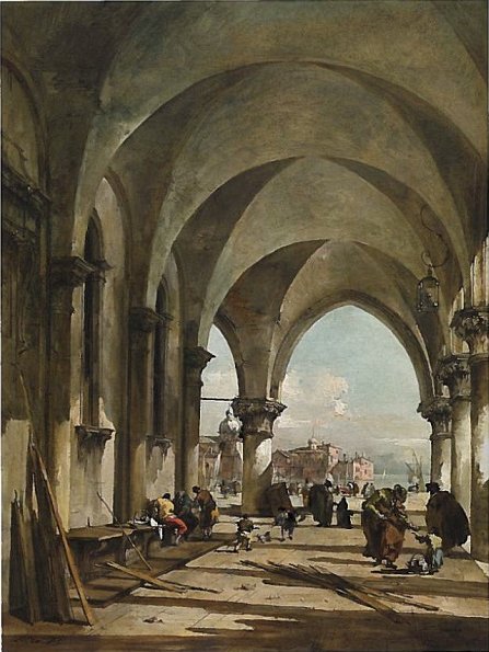 The arches of the Dodge Palace, Venice, towards the Basilica di San Giorgio Maggiore - Francesco Guardi