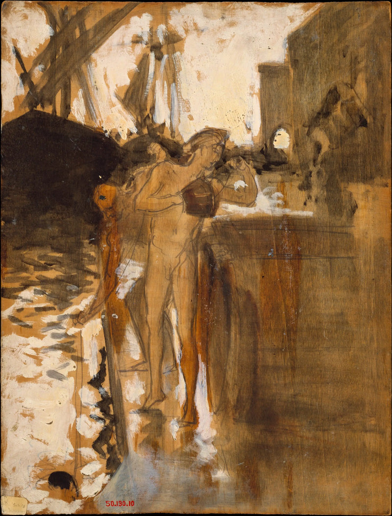 The Balcony, Spain [and] Two nude bathers standing on a dock - John Singer Sargent