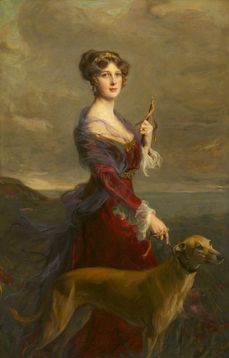 Lady Edith Helen Chaplin, Marchioness of Londonderry (1878-1959), with her favorite dog, Fly. - Philip de László