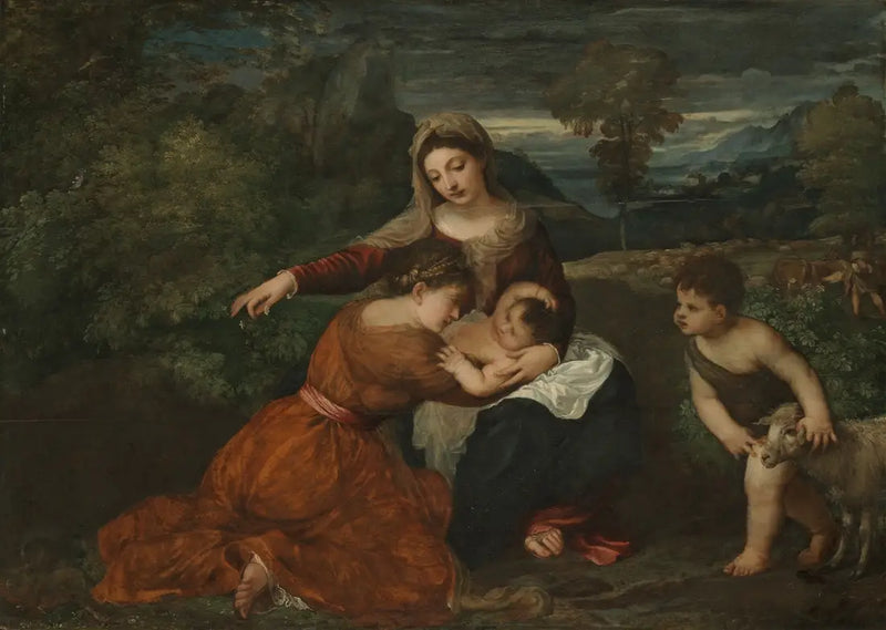 The Virgin and Child with a Saint and the Young Saint John the Baptist - Titian