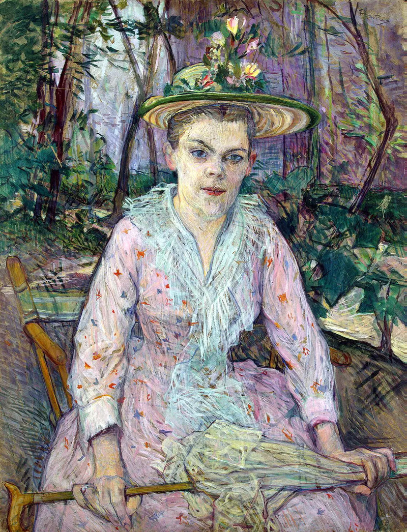 Woman with a Parasol, known as Berthe the Deaf, sitting in Mr. Forest's garden - Henri de Toulouse-Lautrec