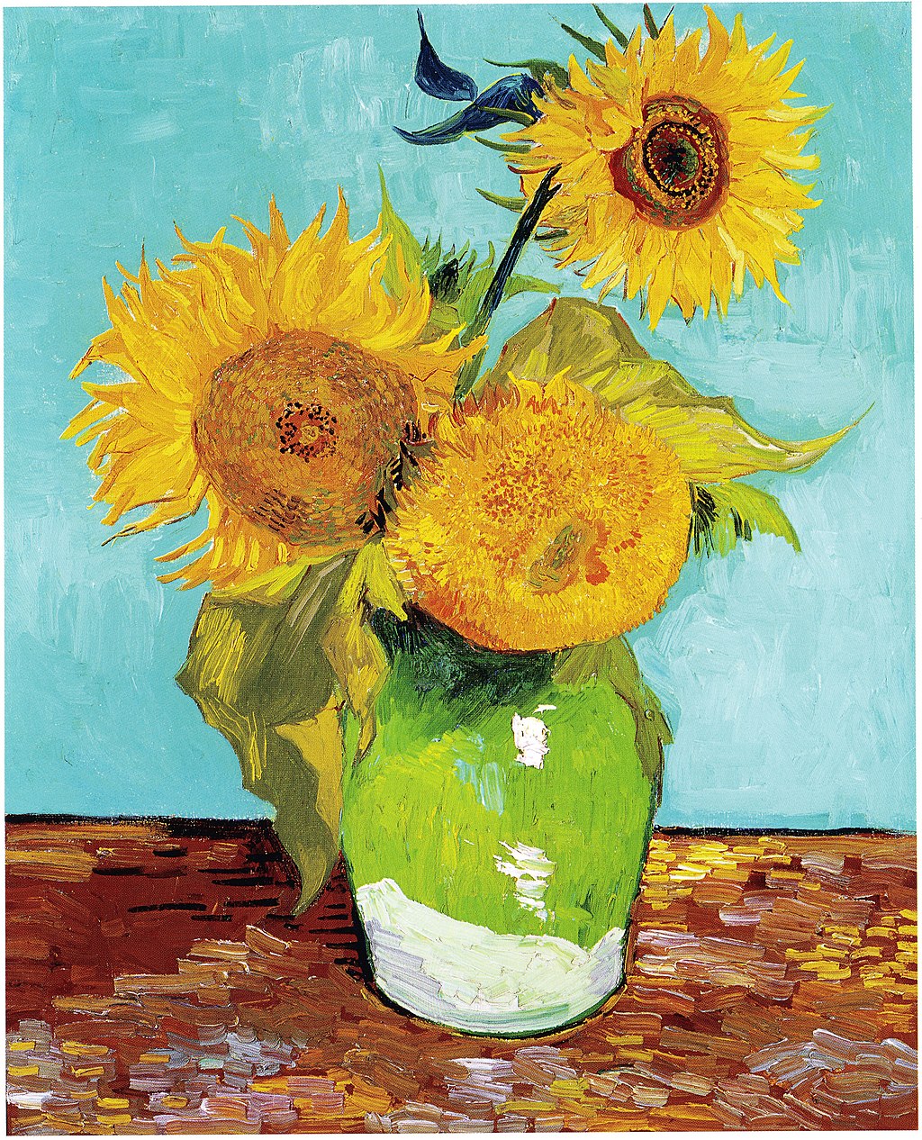 🌻 Sunflowers (turquoise background) – Vincent van Gogh (1888)