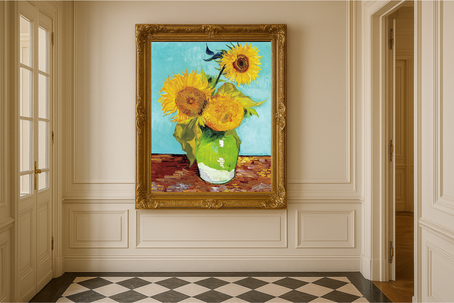 🌻 Sunflowers (turquoise background) – Vincent van Gogh (1888)