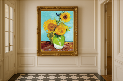 🌻 Sunflowers (turquoise background) – Vincent van Gogh (1888)