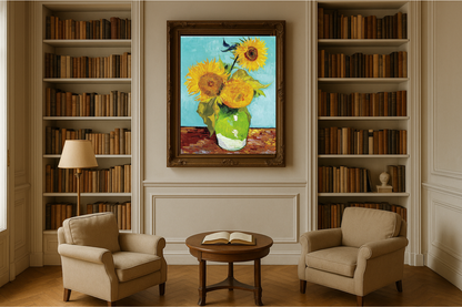 🌻 Sunflowers (turquoise background) – Vincent van Gogh (1888)