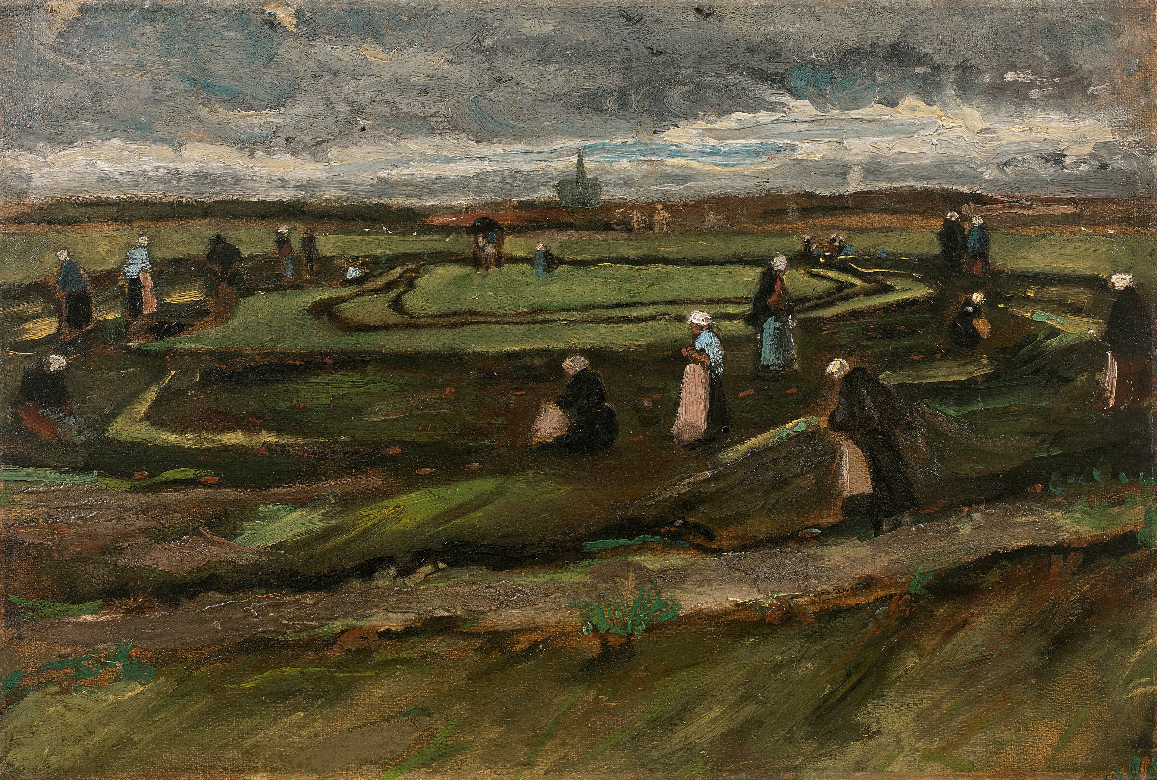 Reproduction du tableau « Raccomodeuses de filets dans les dunes - Vincent van Gogh » par Alpha Reproduction en peinture à l’huile