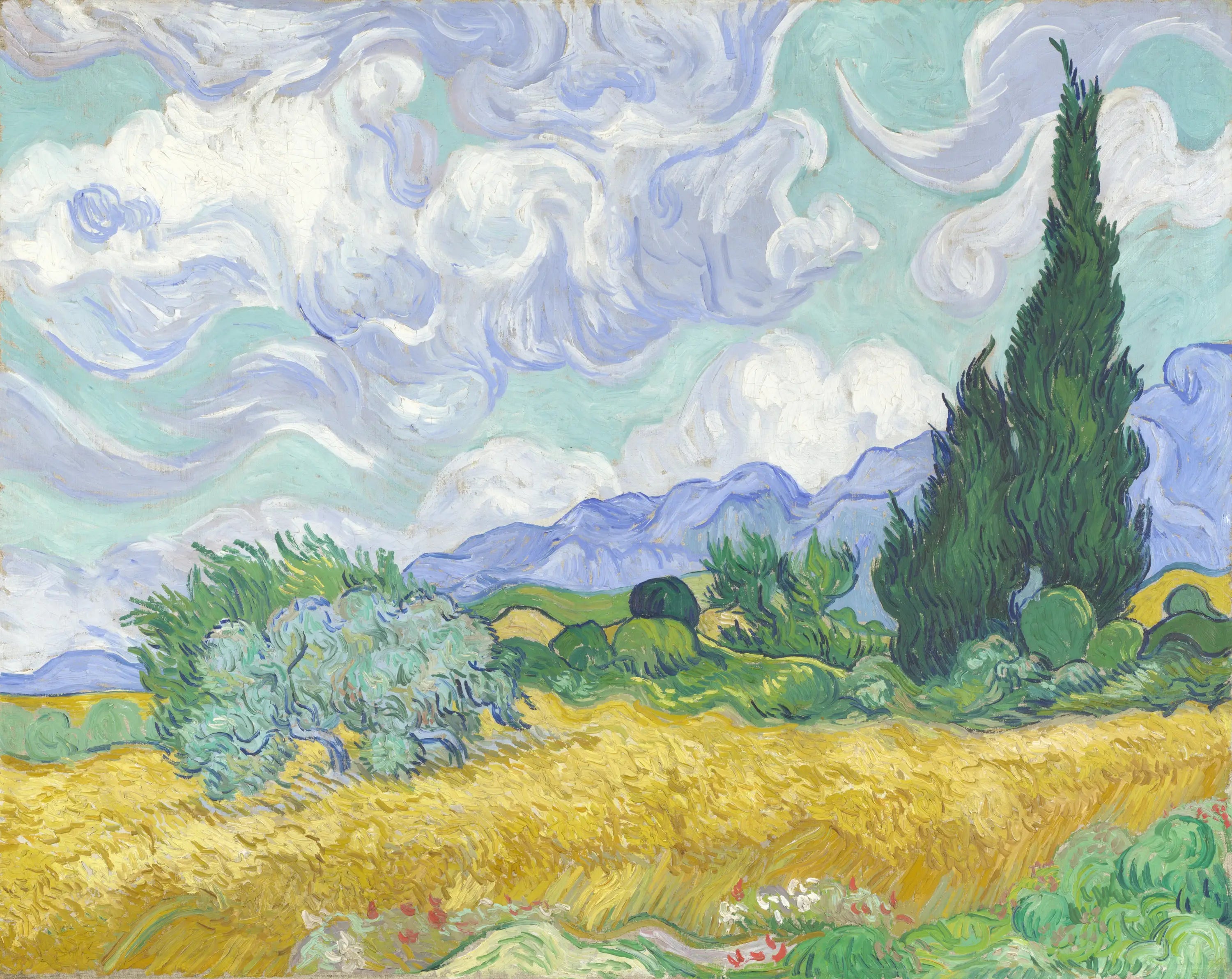 Reproduction du tableau « Un champ de blé avec des cyprès - Vincent van Gogh » par Alpha Reproduction en peinture à l’huile