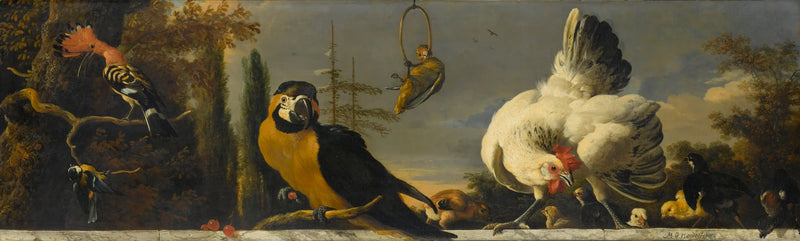 Birds on a balustrade - Melchior de Hondecoeter