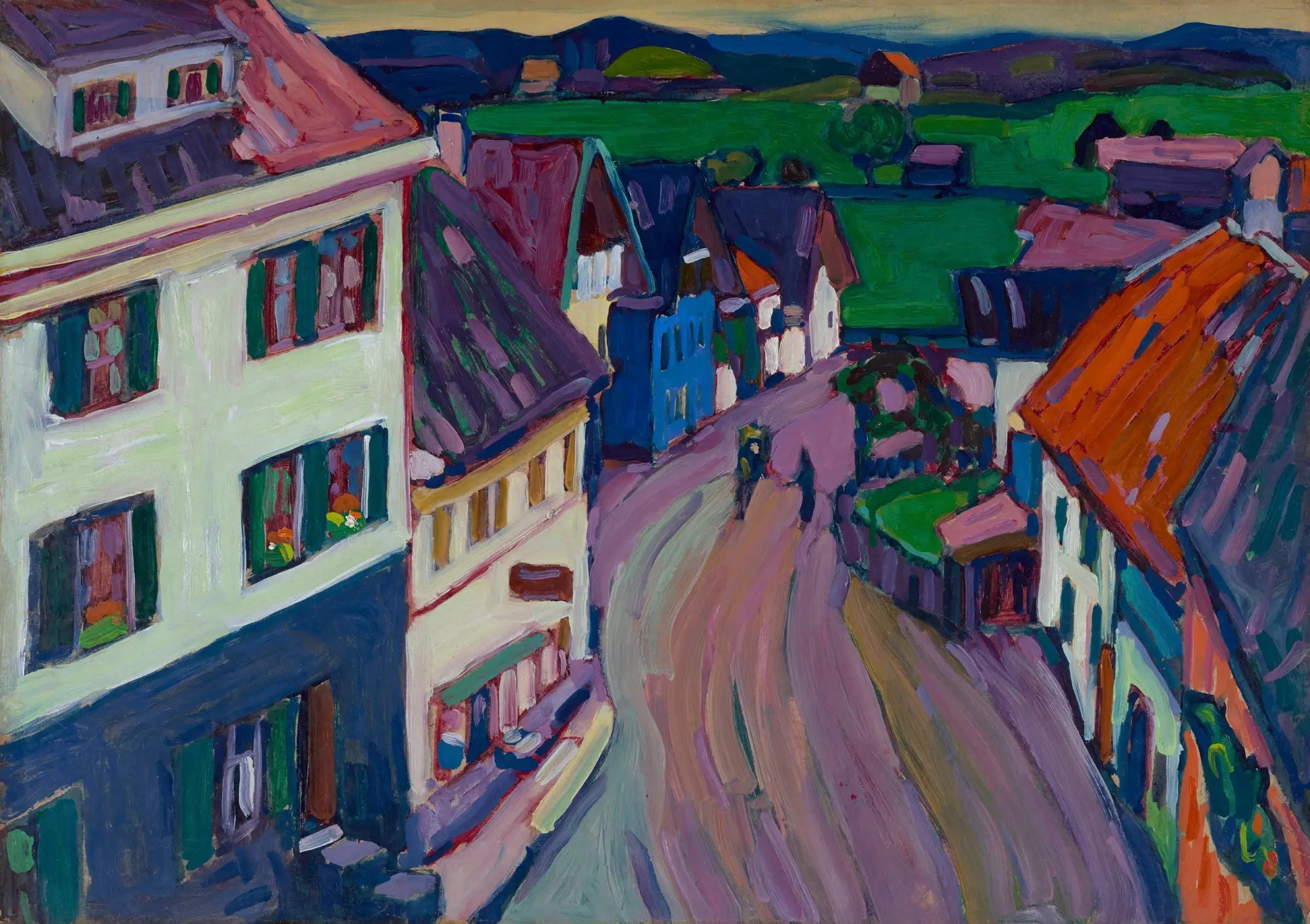 Reproduction du tableau « Murnau - Vue depuis la fenêtre du Griesbräu - Vassily Kandinsky » par Alpha Reproduction en peinture à l’huile
