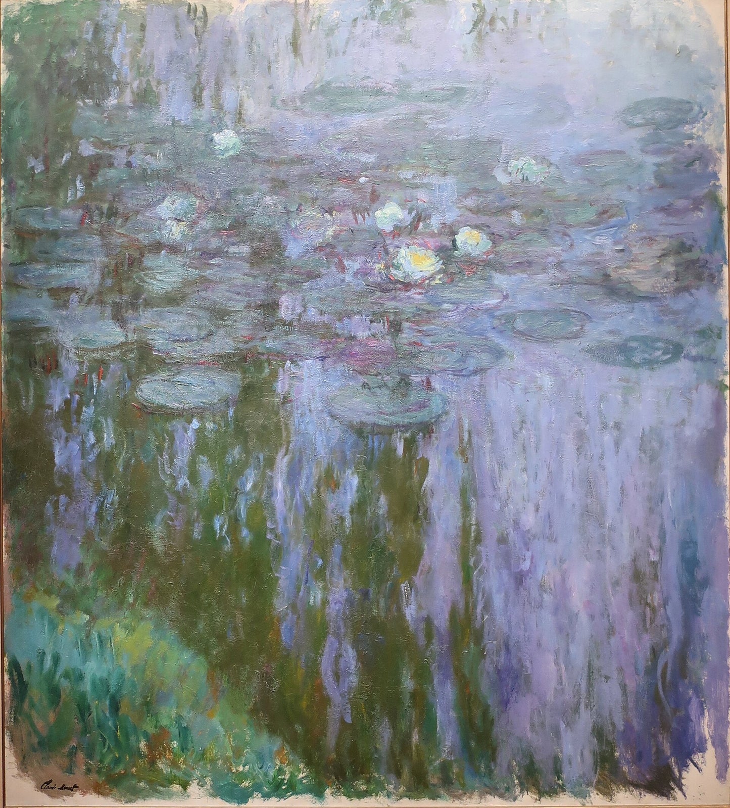 🌿 Water Lilies – Green and Mauve Reflections