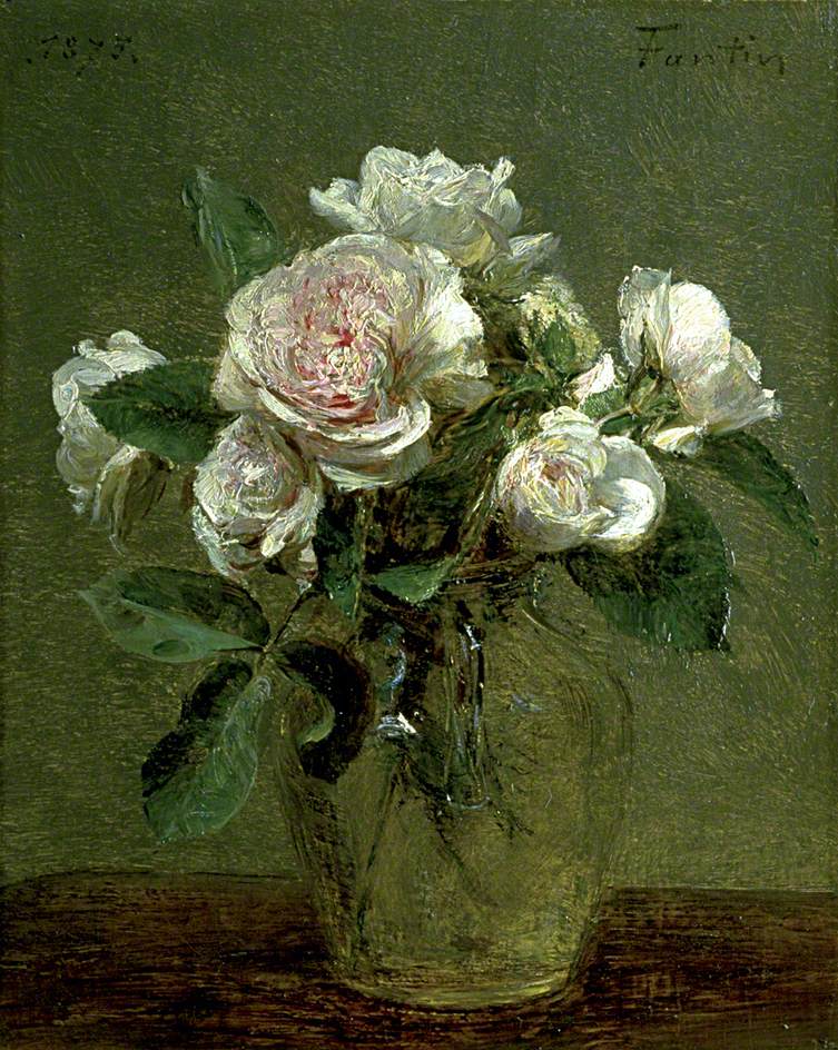 Roses blanches dans un vase en verre - Henri Fantin-Latour