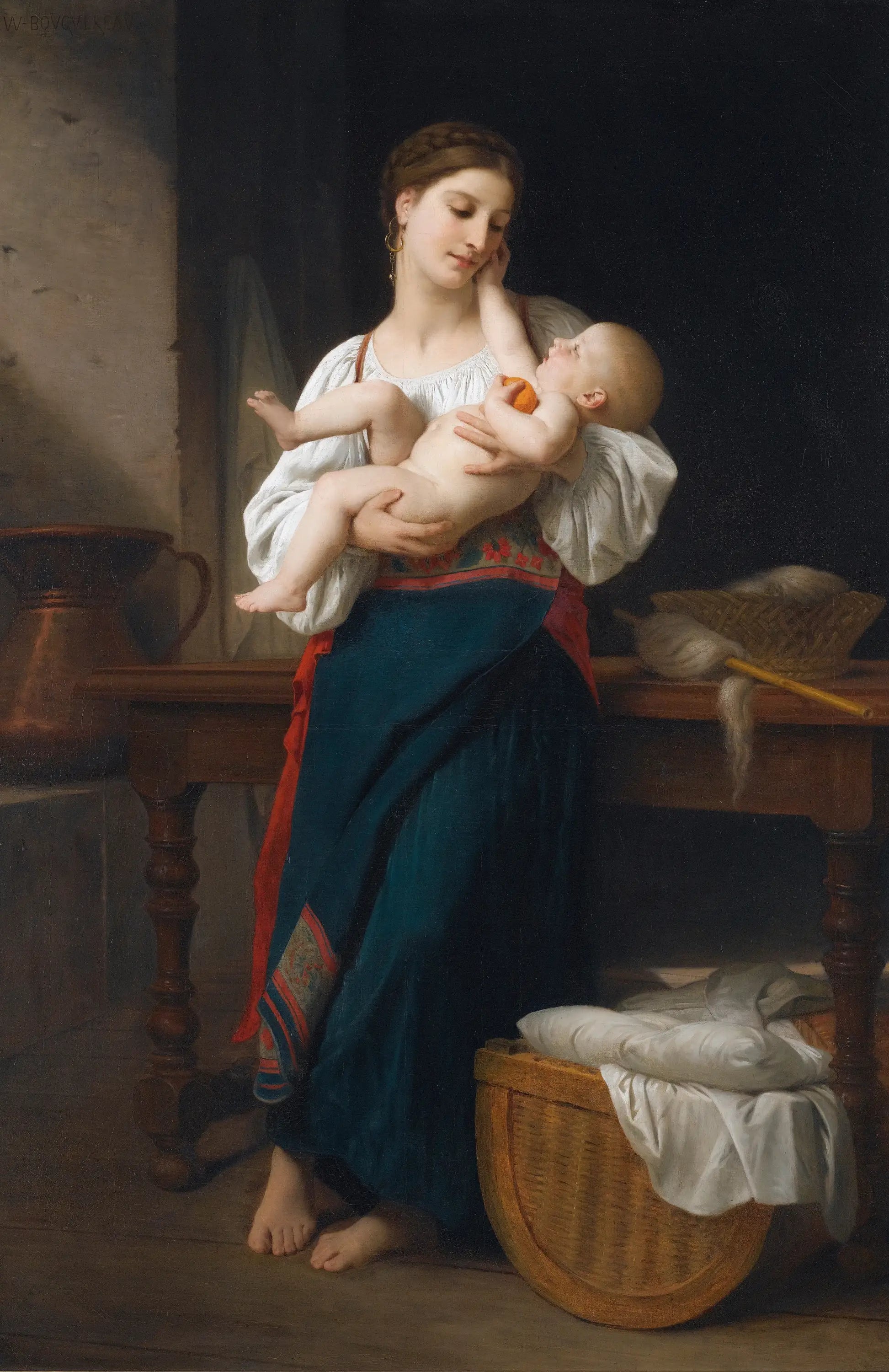 Reproduction du tableau « Premières caresses - Bouguereau » par Alpha Reproduction en peinture à l’huile