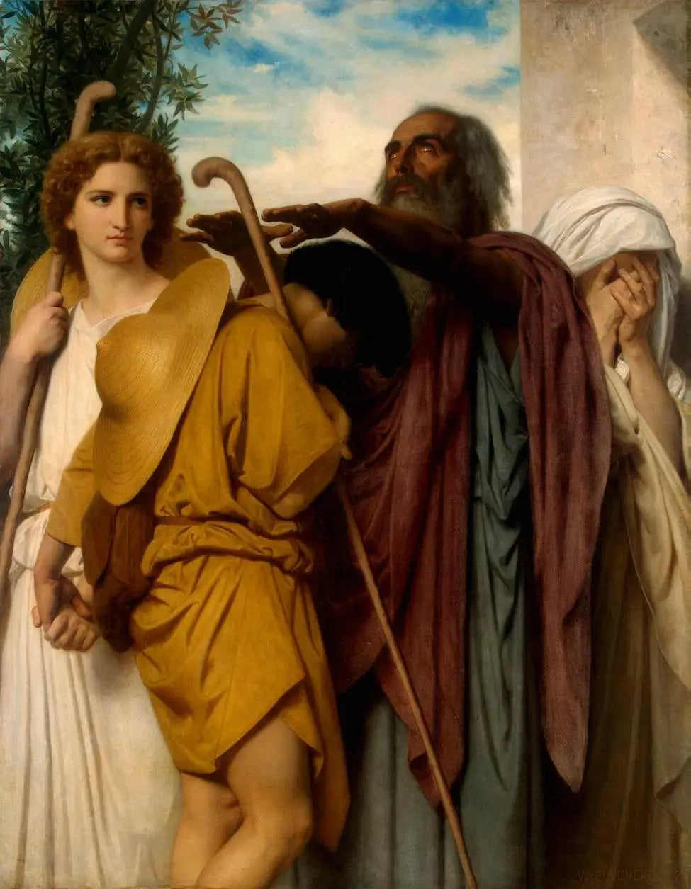 Reproduction du tableau « Les adieux de Tobie à son père - Bouguereau » par Alpha Reproduction en peinture à l’huile