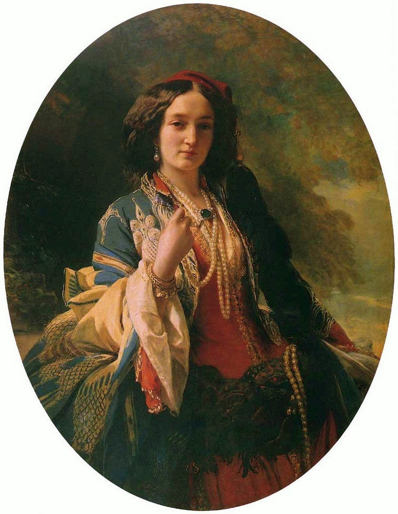Portrait de Katarzyna Potocka née Branicka en costume oriental. - Franz Xaver Winterhalter