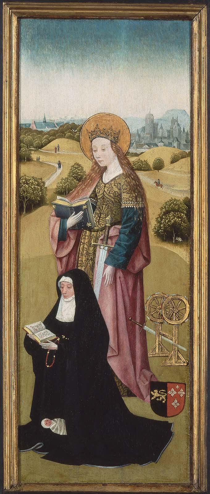 Heilwich van der Rullen and her Daughters with Saint Mary Magdalene (outer side); Hendrixke van Langhel and her Dead Child with Saint Catherine (inner side) - Hieronymus Bosch
