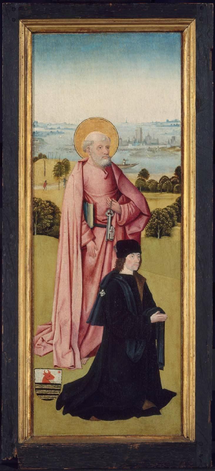 Franco van Langhel and his Sons with Saint John the Baptist (outer side); Pieter van Os with Saint Peter (inner side) - Hieronymus Bosch