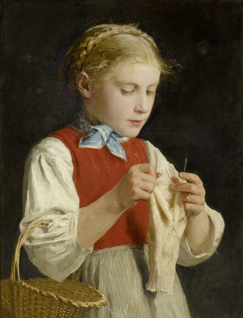 Jeune Fille tricotant - Albert Anker