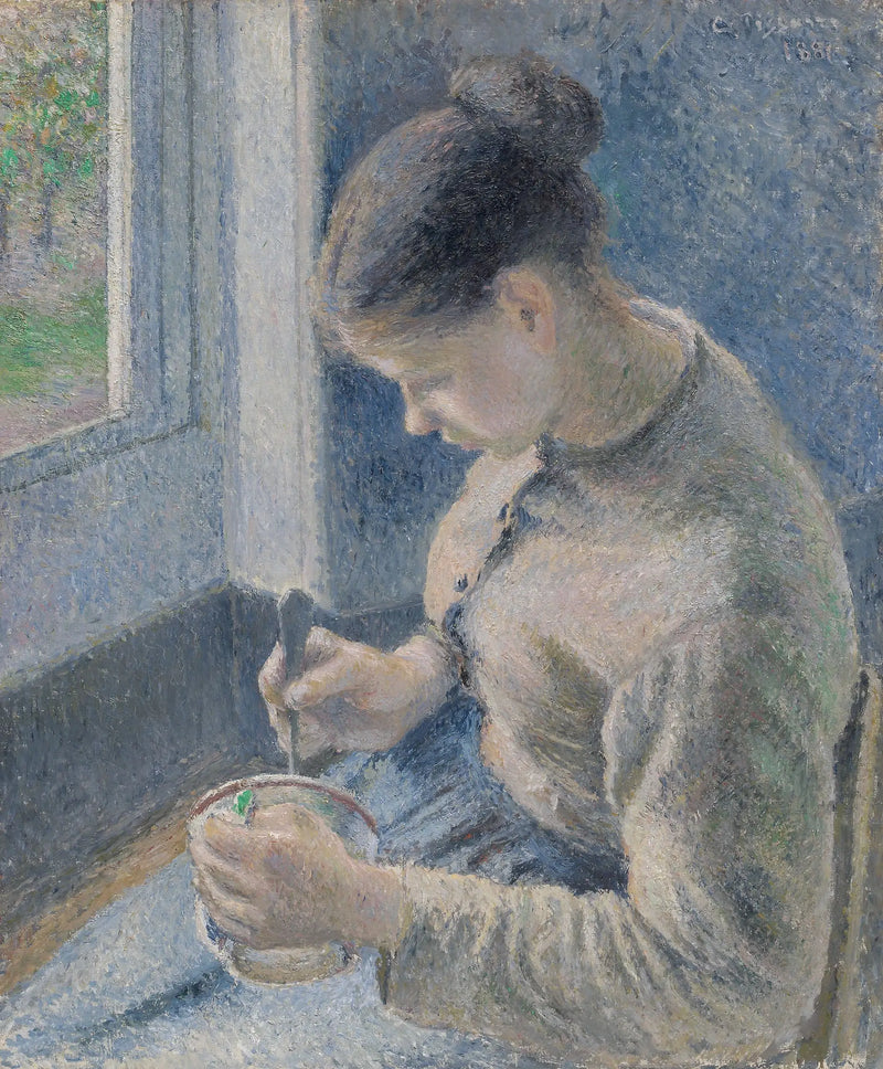 Young Peasant Woman Having Her Coffee - Camille Pissarro