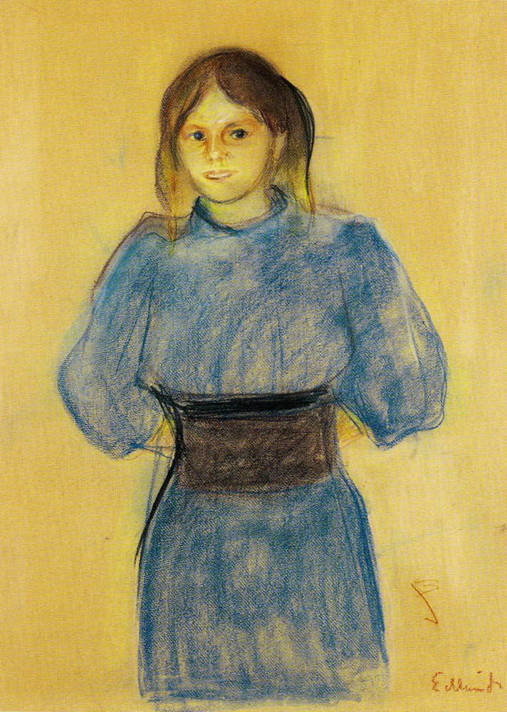 Reproduction du tableau « Jeune Femme en bleu - Edvard Munch » par Alpha Reproduction en peinture à l’huile