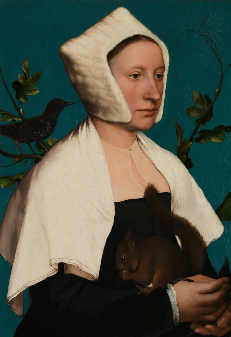 A Lady with a Squirrel and a Starling (Anne Lovell?) - Hans Holbein the Younger