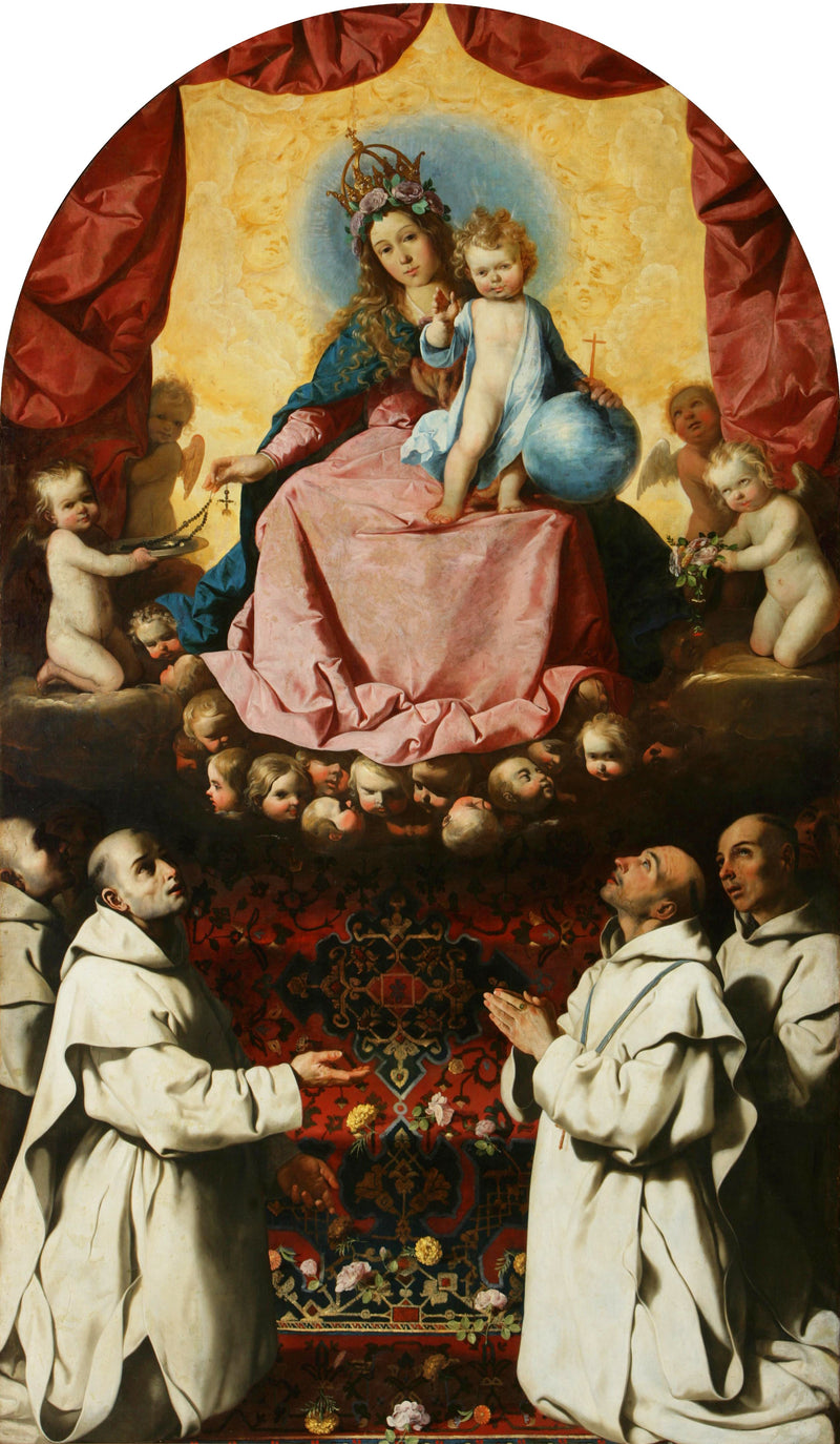 Adoration of the Virgin of the rosary by Carthusian monks. - Francisco de Zurbarán