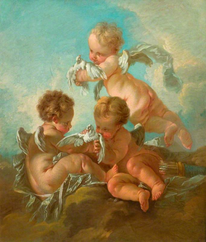 Air : Three putti with birds - François Boucher