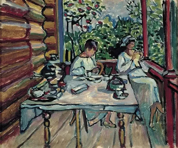 Akhtyrka, Nina et Tatiana dans la véranda - Vassily Kandinsky image 1 tableau peint à l’huile sur toile