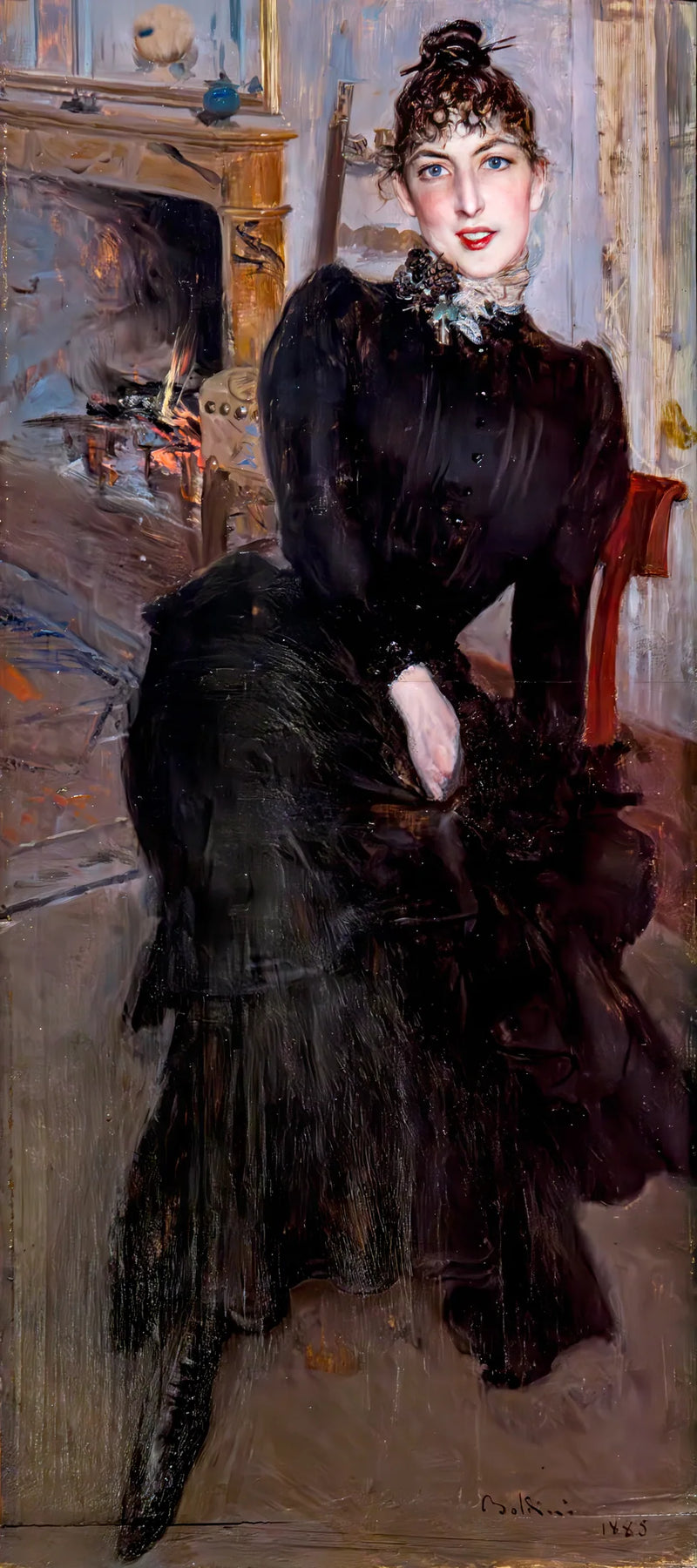 Alaide Banti by the fireside - Giovanni Boldini