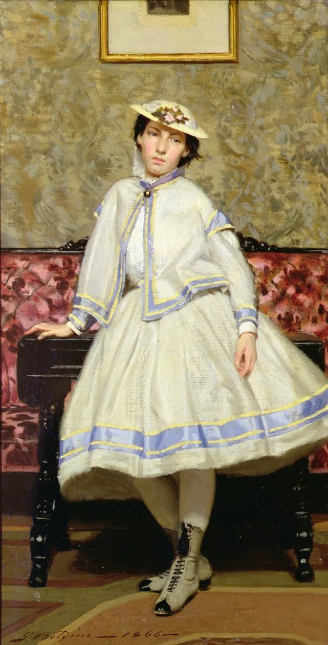 Alaide Banti in a white dress - Giovanni Boldini