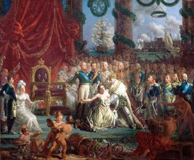 Allegory of the Return of the Bourbons on April 24, 1814: Louis XVIII restoring France from its ruins. - Louis-Philippe Crépin
