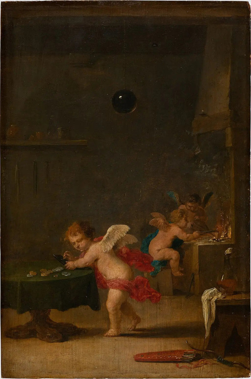 Amoretti in the workshop of an alchemist - David Teniers the Younger