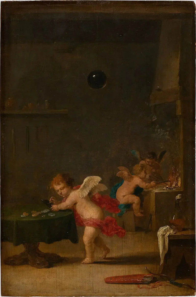 Amoretti in the workshop of an alchemist - David Teniers the Younger
